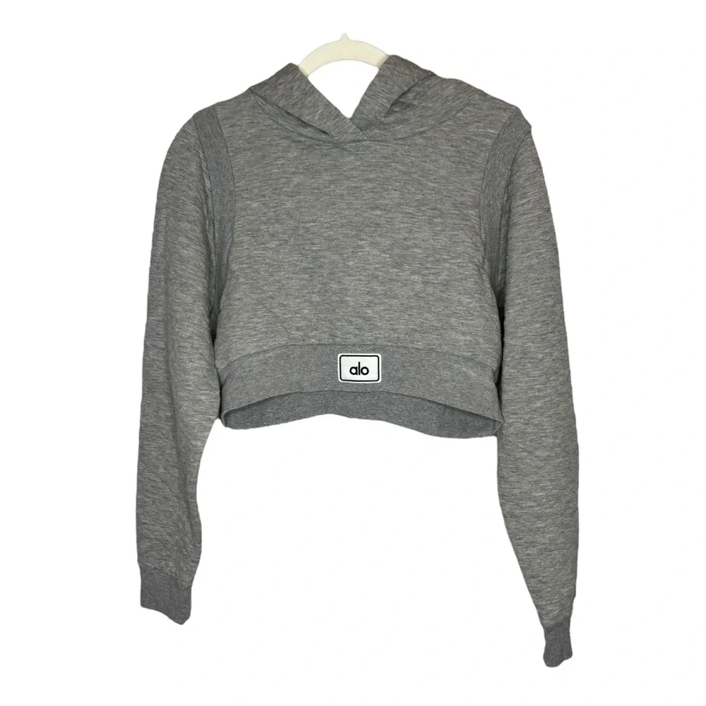 Alo Quilted Cropped Arena Hoodie Heather Grey SMALL